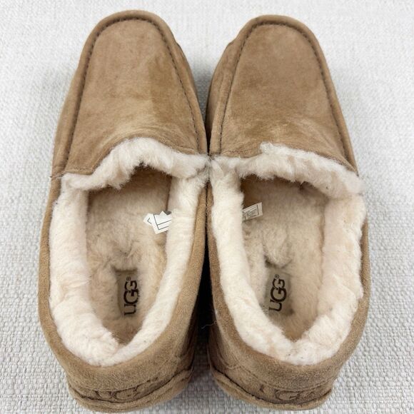 UGG Ascot Slippers Men\'s Tan Suede Leather Sheepskin Lined Moccasin Shoes main image 4